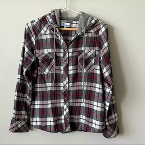BlueCrush Hooded Flannel Button Down Size Large
